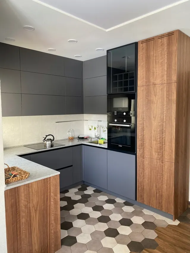 Kitchen with hexagon tile floor